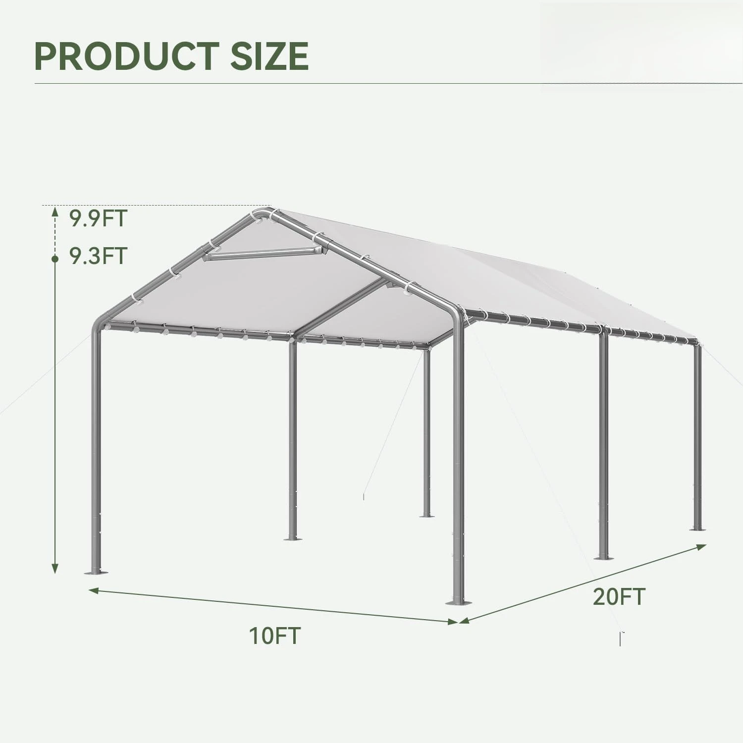 10x20 Heavy Duty Carport Portable Garage Shelter Shed, Steel Frame Waterproof Vehicle Storage Tent with Adjustable Height, Roll Up Doors Removable Sidewalls Outdoor Car Canopy, view 4