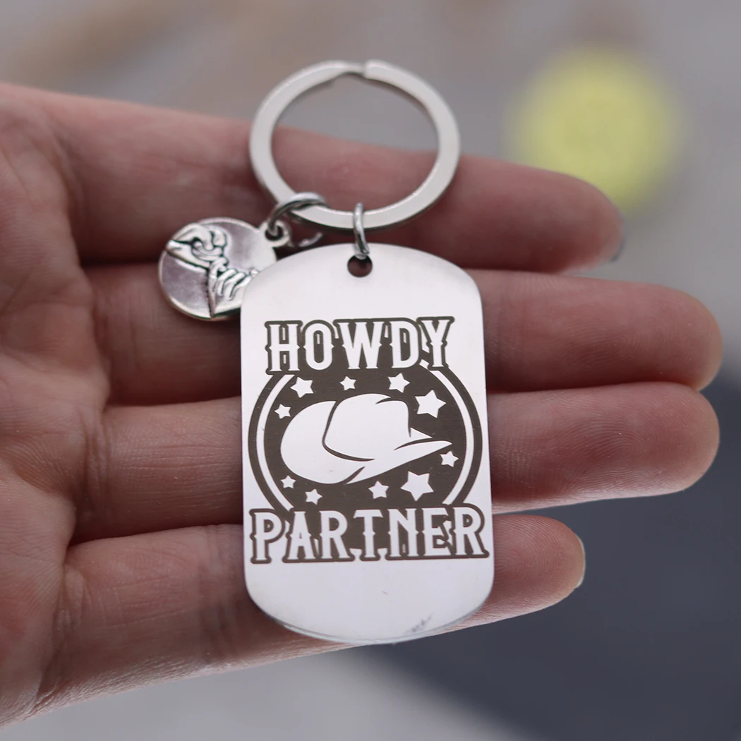 Trendy HOWDY PARTNER Letter Star Pattern Stainless Steel Pendant Cooperative Partner Keychain for Men Women Jewelry Supplies