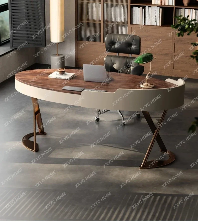 YYItalian minimalist walnut writing desk and chairs light luxury simple desk high-end design home