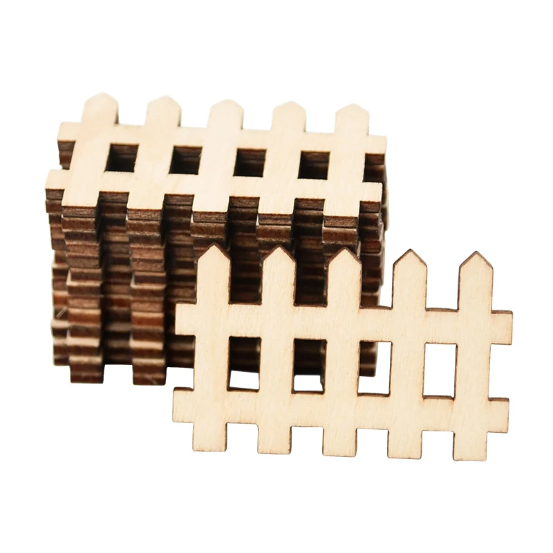 20/40pcs Laser Cut Wooden Fence Embellishment DIY Unfinished Garden Fence Craft Blanks Wood Ornament for Home Wedding Decoration