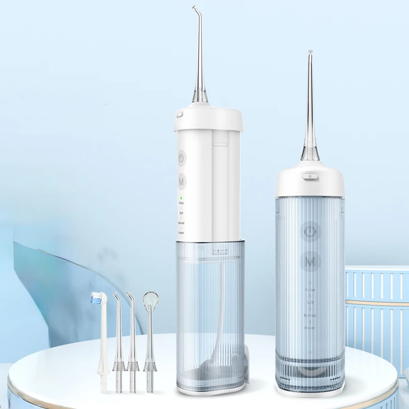 Portable Pull-out Oral Irrigator Water Flosser Rechargeable Dental Water Jet for Teeth 210ML Tank Waterproof 4Tips Tooth Cleaner