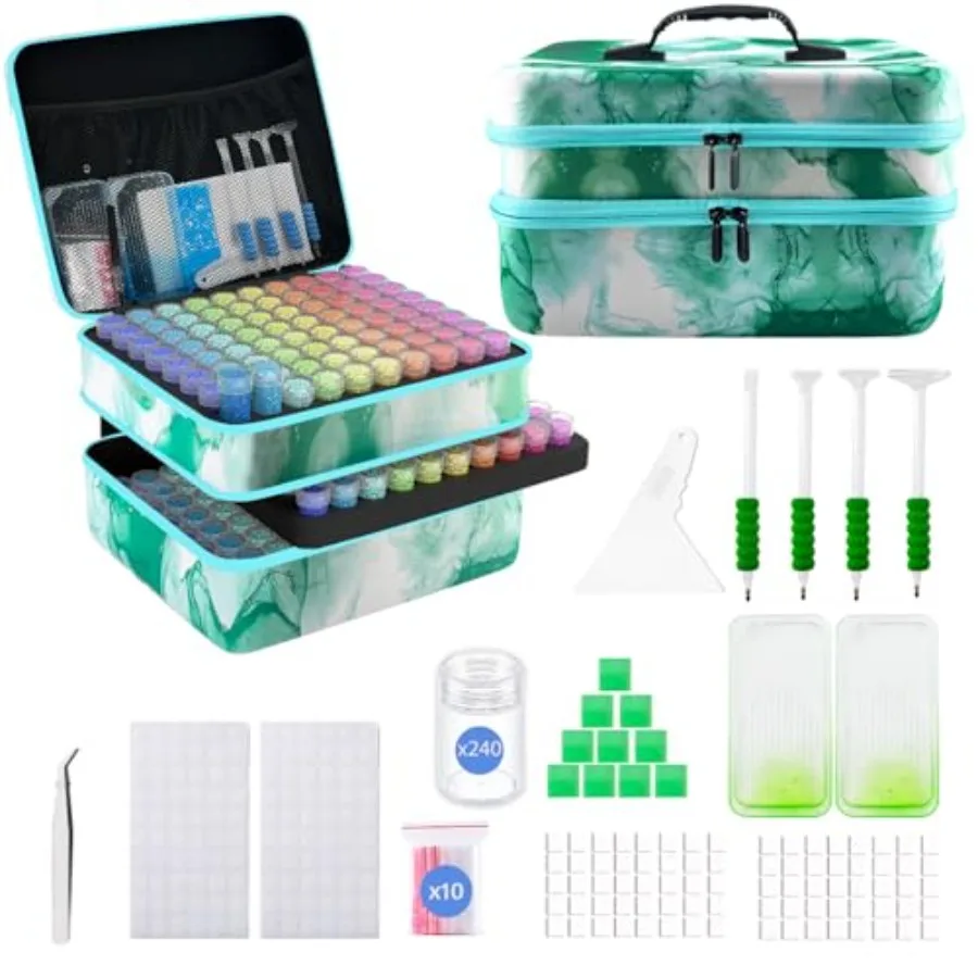 

Diamond Art Storage Containers with Dot Drill Tools240 Slots Bead Organizer Case for 5D DIY Art Kits Portable Craft Box for Dia