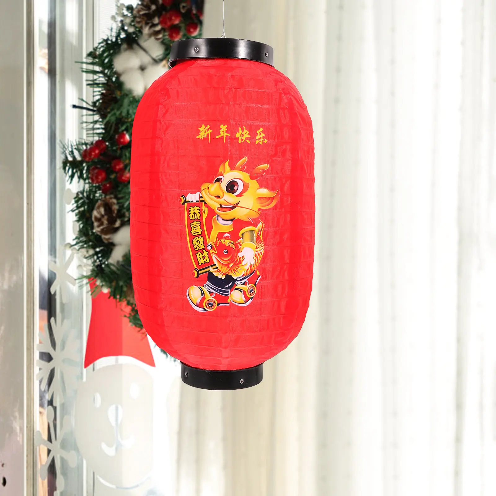 Fabric Chinese Lantern Decor Hanging Ornament Festive Red New Year Dragon Style Pendant for Front Door Window Tree Car Home view 6