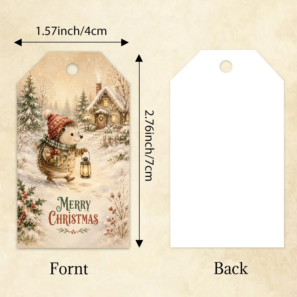 40pcs Hand-Painted Animal Christmas Decorative Tags,Holiday Gift Labels, Party Decoration, Handmade Packaging Accents, Jute Rope