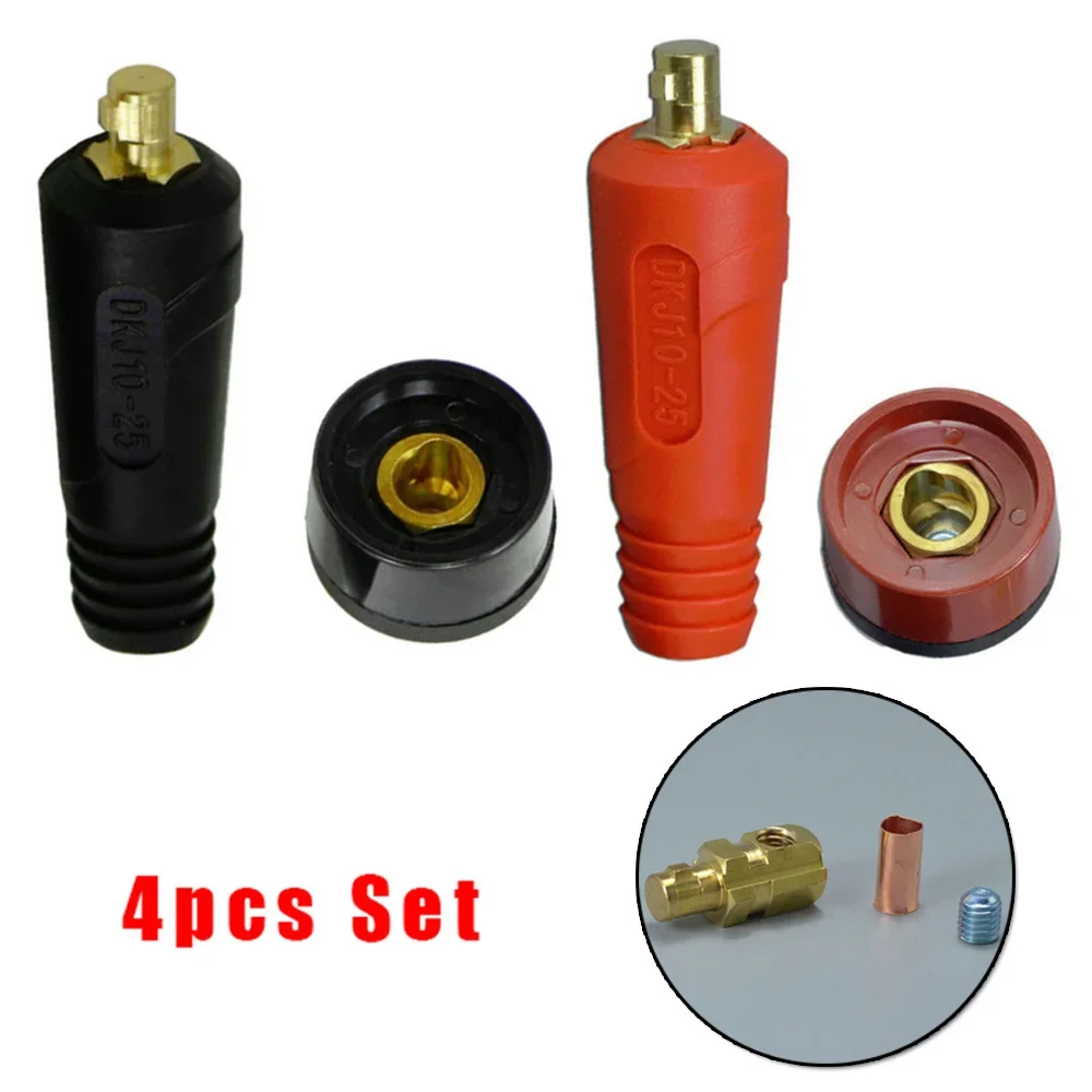 4pcs TIG Welding Cable Panel Connector DKZ10-25 200A DKJ10-25 200A Euro Style Cable Connector-Plug Black Red Fitting Connector