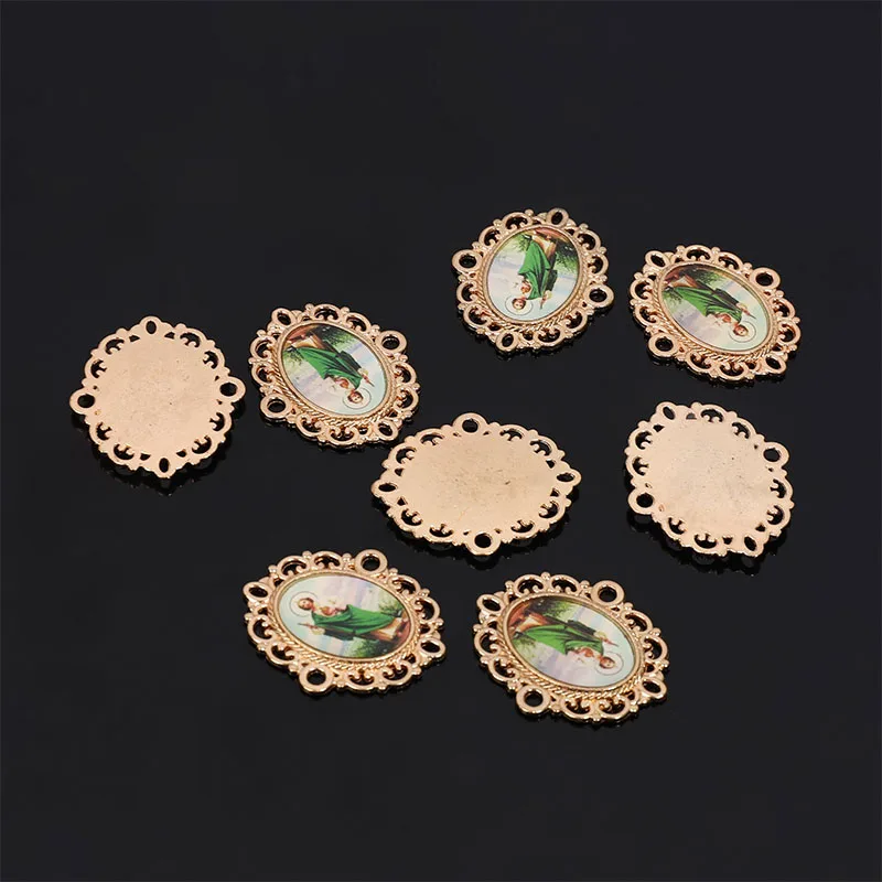 10/ Religious Virgin of Guadalupe Gold Plated Christian Virgin Mary Ornament Three-hole Connector Making Accessories