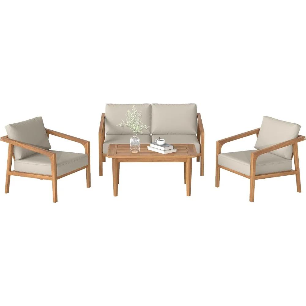 

Acacia Wood Outdoor Patio Furniture Set with Sofa, Loveseat, Chairs, and Plush Cushions for Comfortable Conversations