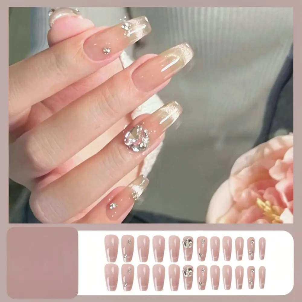 High Quality Cat Eye Press On Nails Mid Length Rhinestone False Nails Durable Acrylic Manicure Kit For Beauty Lovers