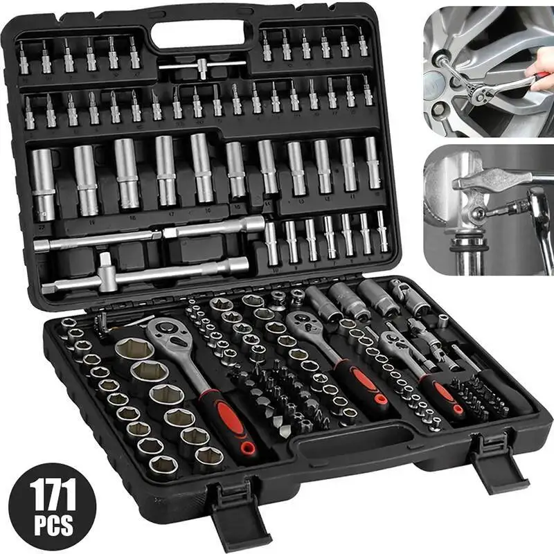 

172Pcs Socket Set Car Repair Torque Wrench Combo Kit 1/4 3/8 1/2 Ratchet Spanner Screwdriver Bits Hand Tool