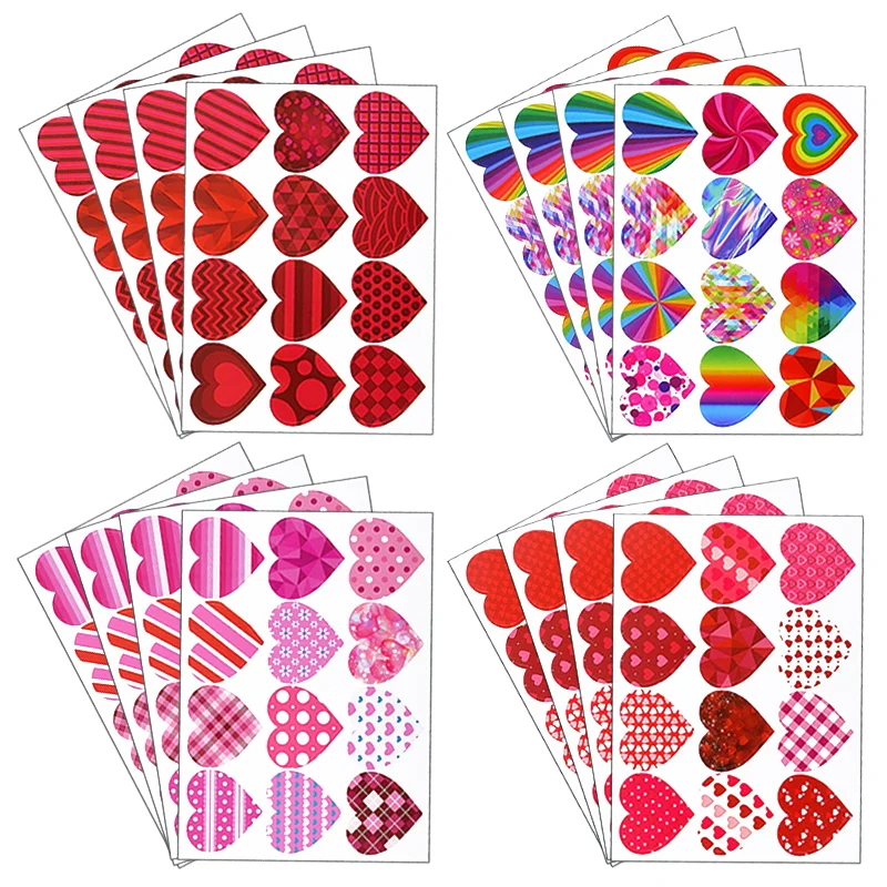 16sheet Valentine Day Heart Love Sticker Scrapbooking Adhesive Stickers Valentine Day Wedding Decoration Gift Label Sticker