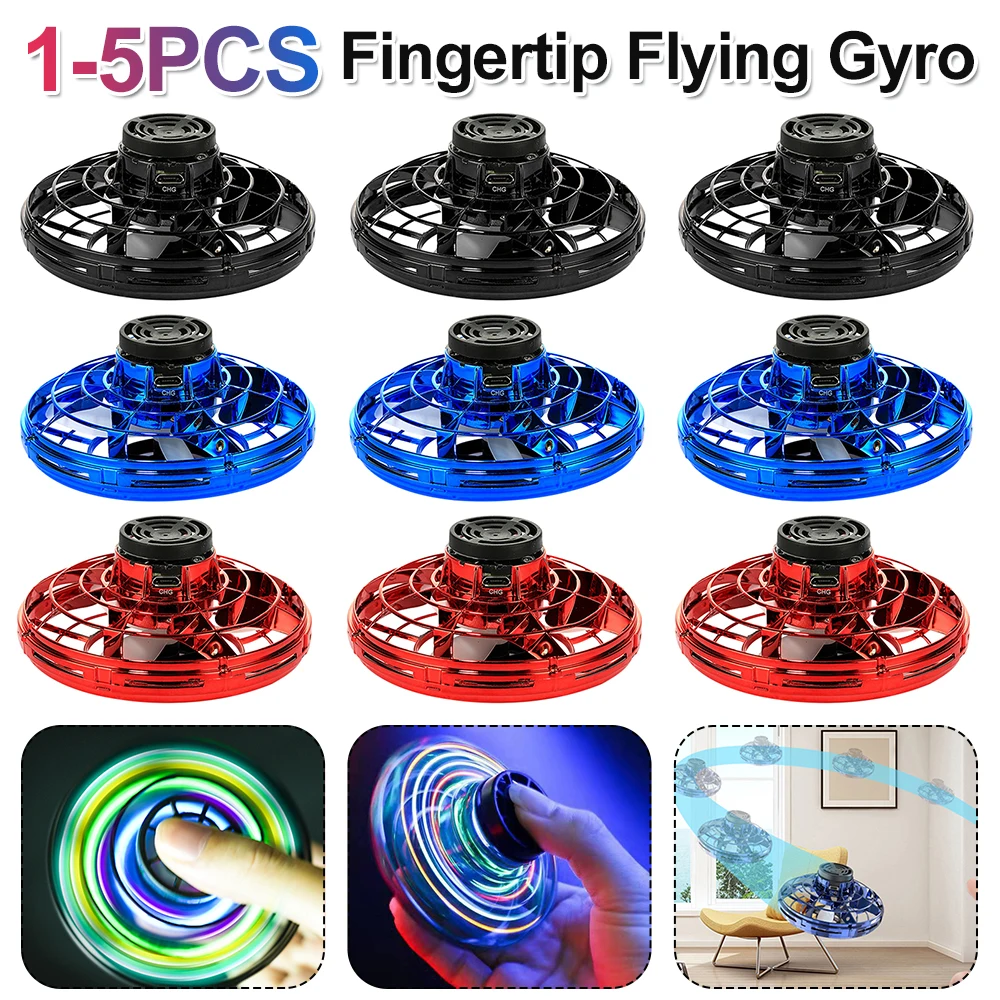 1-5PCS Fingertip Flying Gyro 360° Rotating Helicopter Spinner Toy 100mAh with LED Lights for Adult Kids Decompression Toy