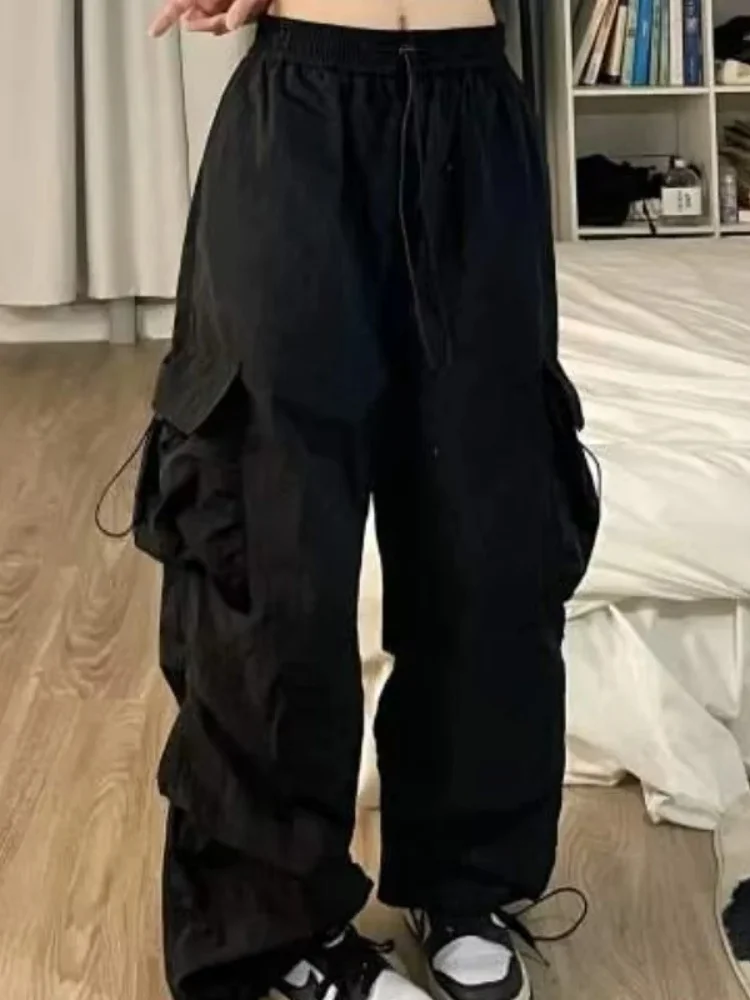 Y2k Retro Cargo Pants Loose Women's Baggy Pants Sweatpants Quick Dry Wide Leg High Waist Big Pocket Casual Pants 2026 Streetwear