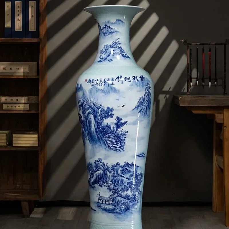 Modern Ceramic High-End Hand-Painted Floor Vase Living Room and Hotel Villa Chinese Decoration Opening-up Ornaments Gift