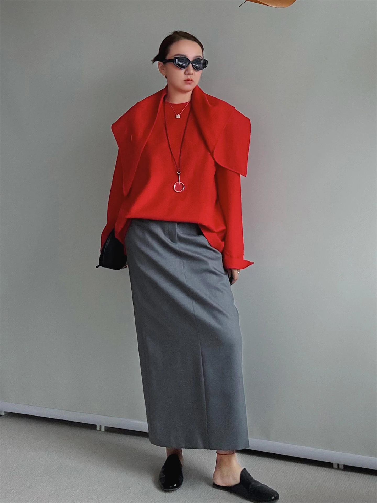 

Длинная шерстяная юбка прямого кроя H-силуэта для женщин, весенняя модная новинка, повседневная юбка-карандаш из смесовой ткани (полиэстер и шерсть)