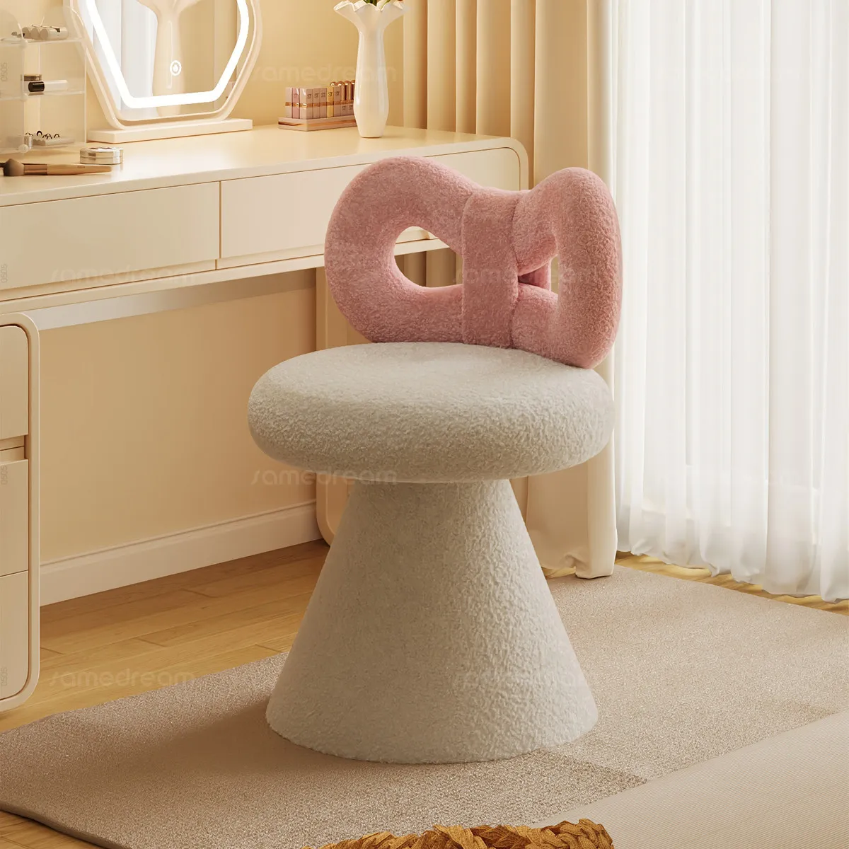 Rotatable Makeup Stool Light Luxury Dresser Chair Girls Bedroom Home Makeup Chair Bow Dressing Stool