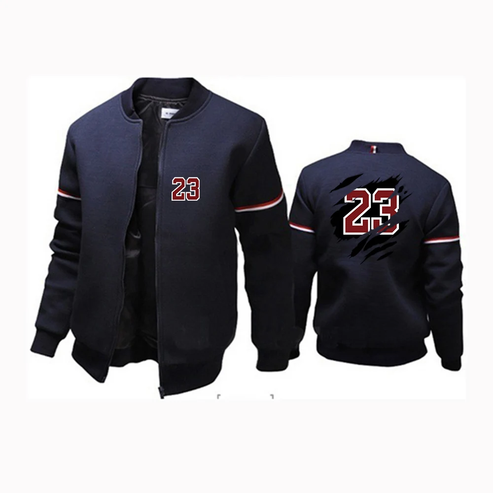 2024 Spring Autumn Men Chicago 23 Jersey Letter Number Logo Print Solid Color Long Sleeve Streetwear Casual Zipper Flight Jacket