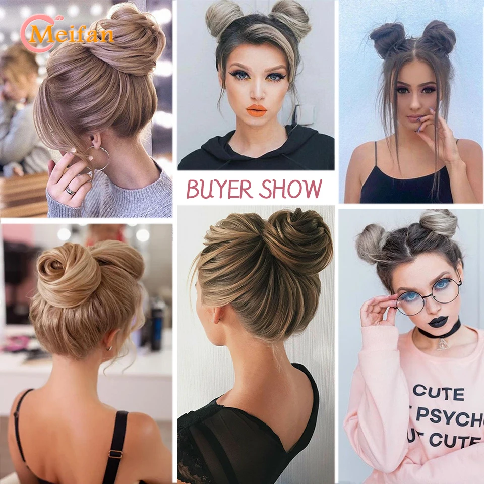 MEIFAN Synthetic Fake Hair Bun Clip in on Hair Tail Extension Elastic Rubber Band Chignon Updo Hair Piece Ponytail For Women