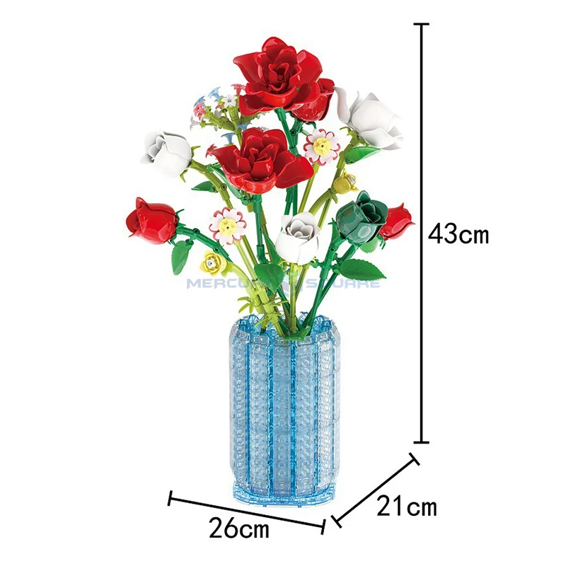 Décennie s de construction de modèles de fleurs colorées, vase poubelle, idées MOC, plante, décoration d'intérieur, briques de collection de plantes, kit de jouets de bricolage, cadeau pour filles, 33801