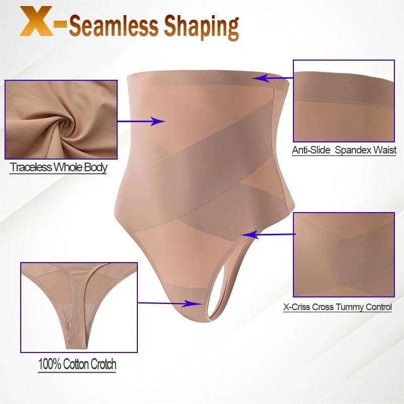 Women's High Waist ThongT-backCross X Shaping Tummy Control Panties Strong Body Shaping Waist Cincher Hip Lifter Seamless image 2
