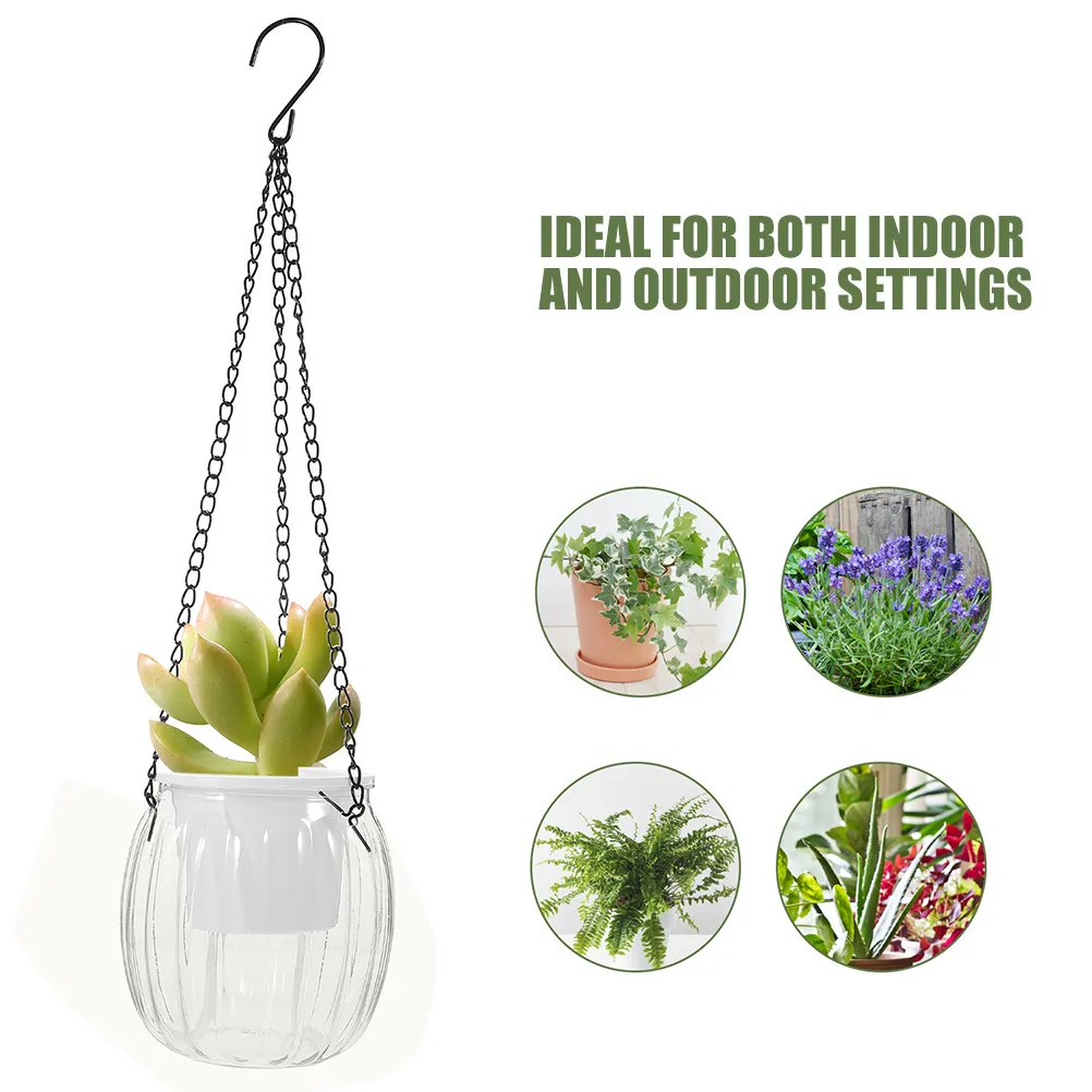 2Pcs Self Watering Hanging Planters Clear Indoor Outdoor Modern Plastic Hanging Baskets for Plants with Water Level Visibility
