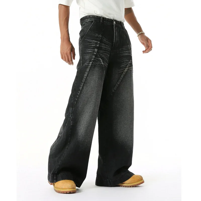 جينز رجالي بنمط الشارع الأمريكي المغسول بنمط شعيرات القط فضفاض غير رسمي متعدد الاستخدامات ثلاثي الأبعاد مستقيم الساق #6