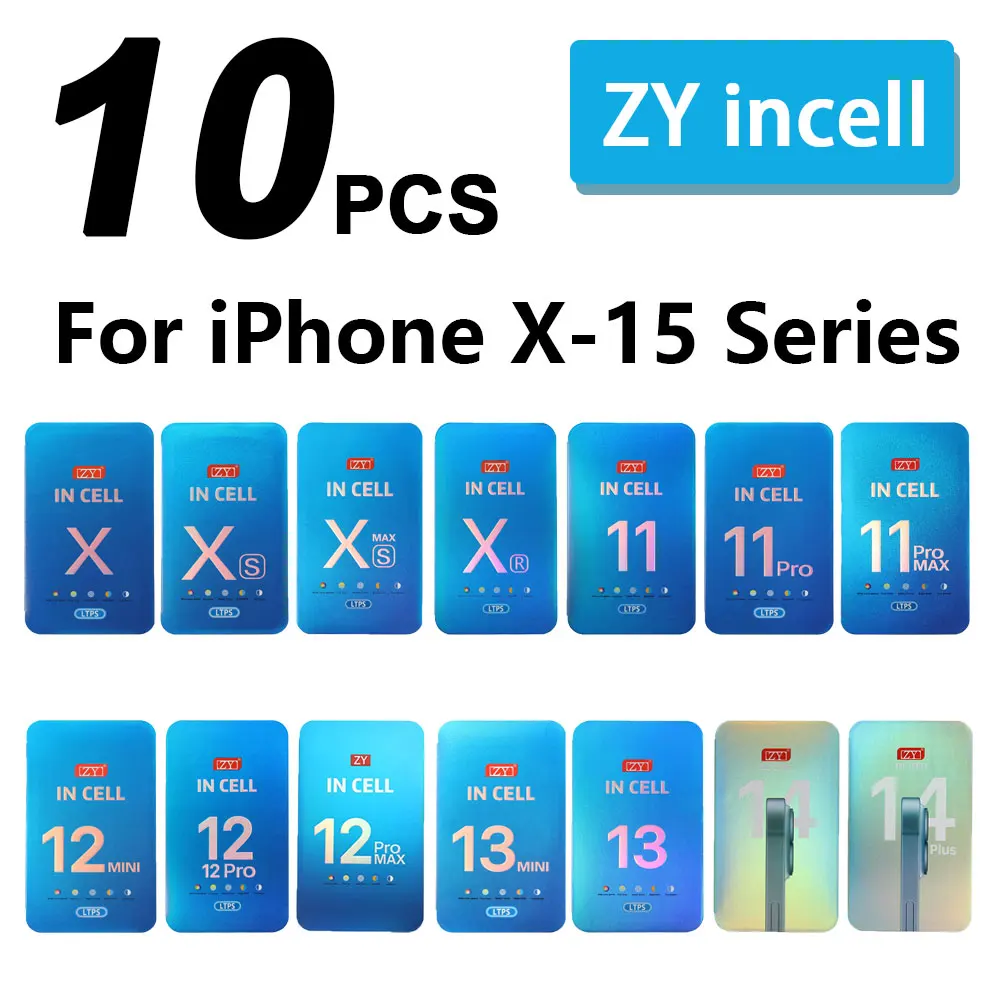 10 Pcs ZY Incell for iPhone X XR 11 Pro 12 Mini 13 14 LCD Display Touch Digitizer Assembly Screen Replacement for iPhone XS Max