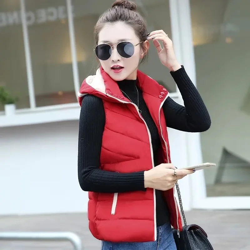 

2017 Hot selling Autumn Winter Women female thickening vest down cotton slim Girls warm waistcoat with a hood Cheap wholesale