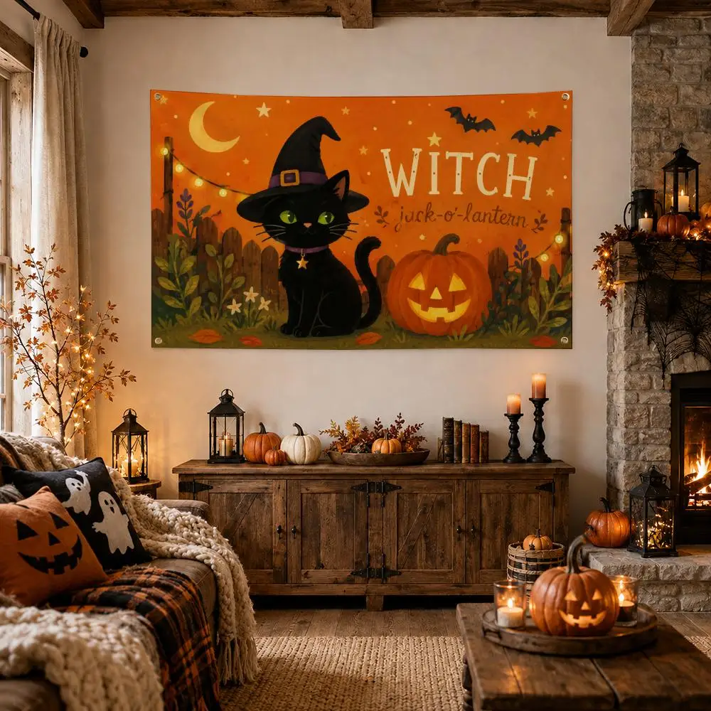 Cute Halloween Pumpkin & Bat Flags Flag – Fade-Resistant Outdoor Garden Banner Suitable for Shop and Home Decoration