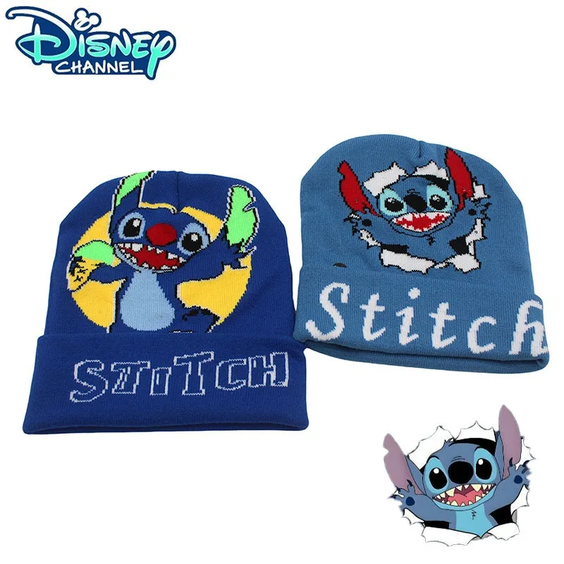 New Disney Stitched Knitted Hat Outdoor Warm Windproof Plush Hat Cartoon Letter Embroidery Cute Doll Hat kids Birthday Gift