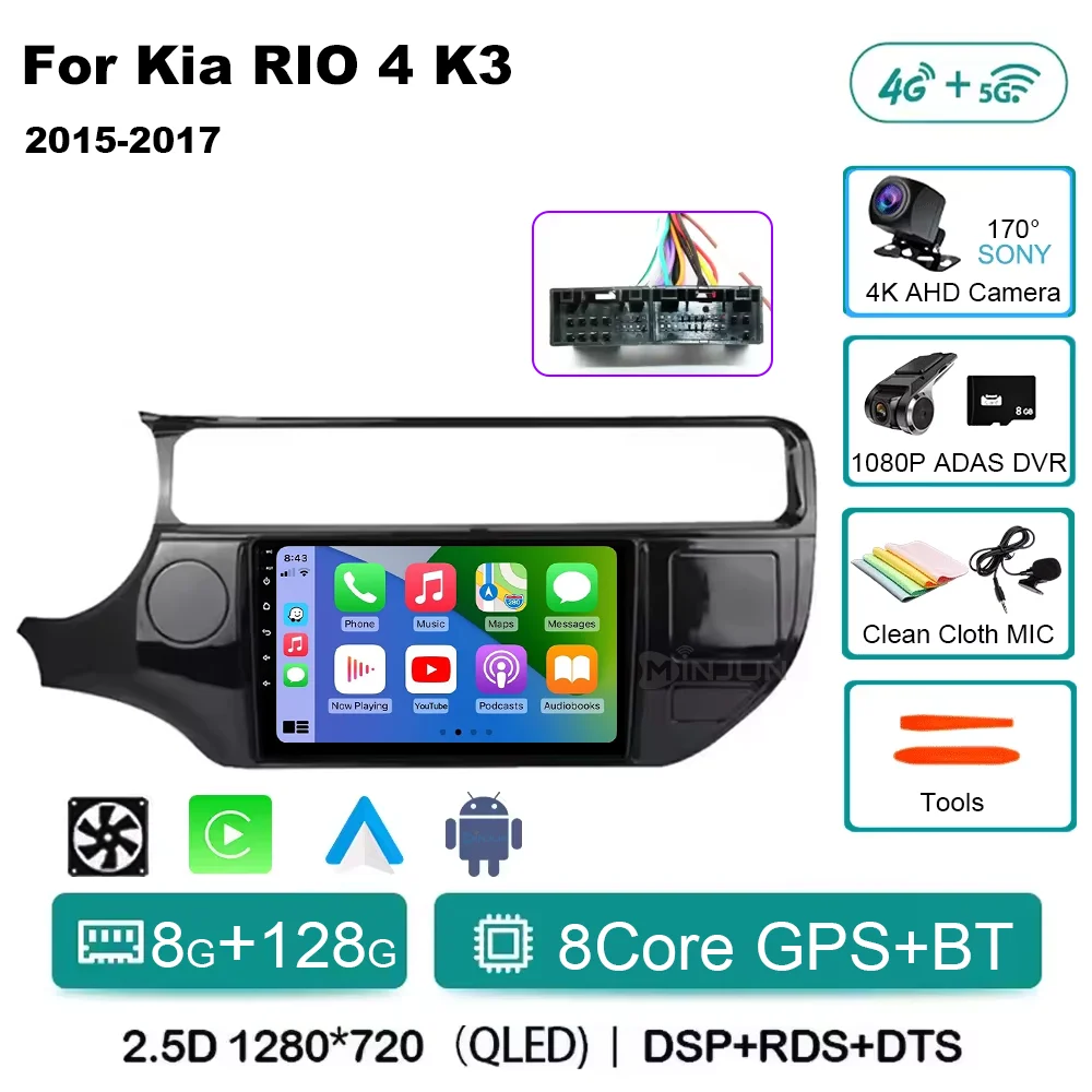 9Inch Android 15 Draadloze Carplay Auto Voor Kia RIO 4 K3 2015 2016 2017 Autoradio Multimedia Video Player navigatie Gps HeadUnit