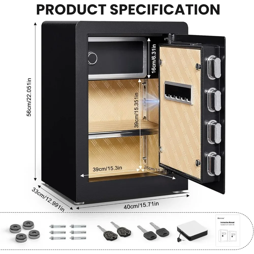 Biometric Fingerprint Safe Box, 2.6 Cub Fingerprint Safe with Voice Prompt and Private Inner Cabinet, Home Safe