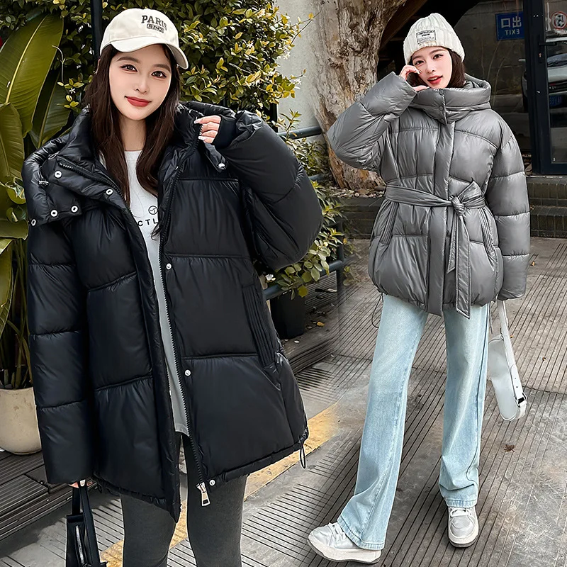 PinkyIsBlack 2025 New Glossy Hooded Parkas Fashion Winter Jacket Women Casual Thick Down Cotton Winter Coat Women Warm Outwear
