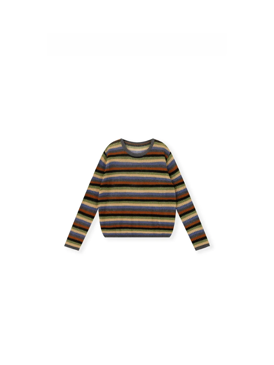 

Retro Style Long Sleeve Knitted Hollow out Shirt Striped Top New Arrival Week Soft Breathable Loose Fit Female Fashion