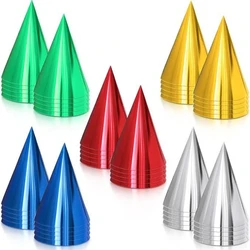 6pcs/Pack Kids Solid Color Birthday Hat Paper Gold Silver Adults Party Cap Red Green Headwear