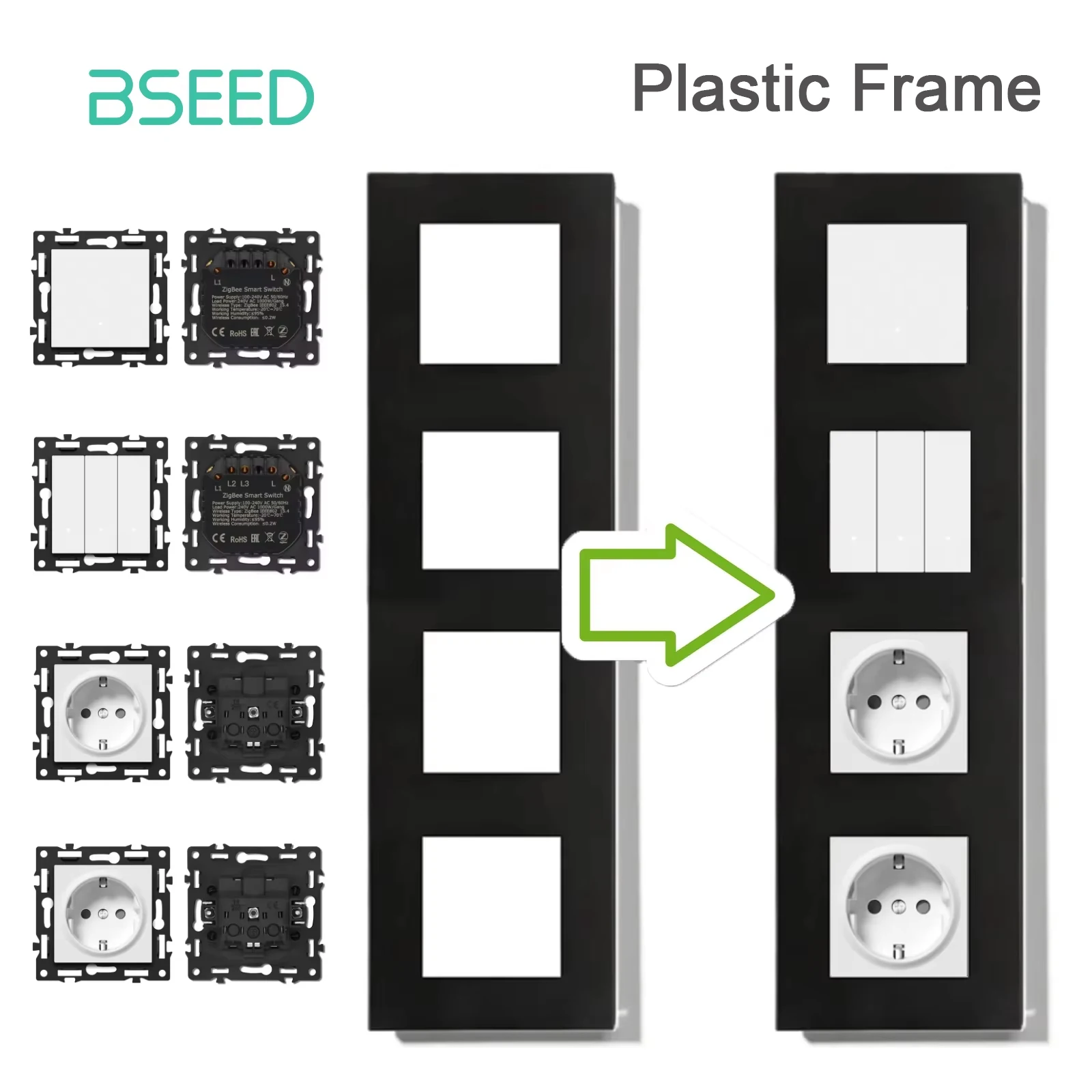 BSEED Plastic Frame Socket Modules CAT6 TV Parts White Frames Satellite DIY Combination Wall Sockets USB Charge Key E-Series