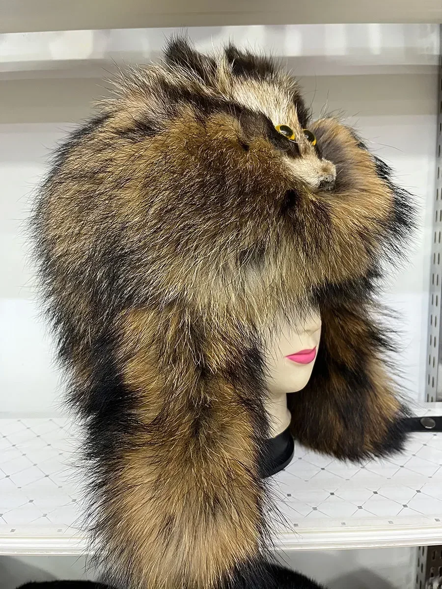 ハロウィン屋外帽子リアルファー 100% アライグマキツネ皮ロシア帽子