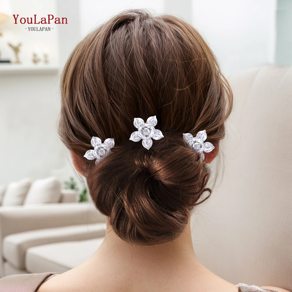 YouLaPan Alloy Flower Bride Hairpins Silver Color U-Shape Clips Wedding Hair Accessories Handmade Women Hair Forks HP776