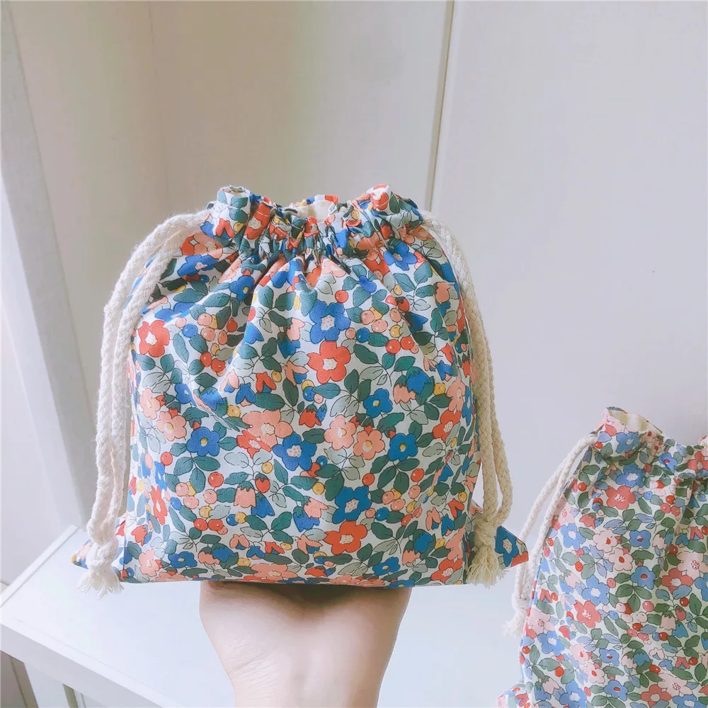 Cotton Women Drawstring Cosmetic Makeup Bag Portable Floral Female Travel Cosmetics Organizer Storage Pouch Toiletry Beauty Case