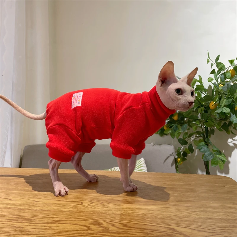 Fleece-Mantel für Sphynx-Katzen, warmer Sweatshirt, 4-beiniger Overall für Kätzchen und Hunde, weiche Freizeitkleidung für männliche Katzen, Devon Rex-Pullover. – Detail 9