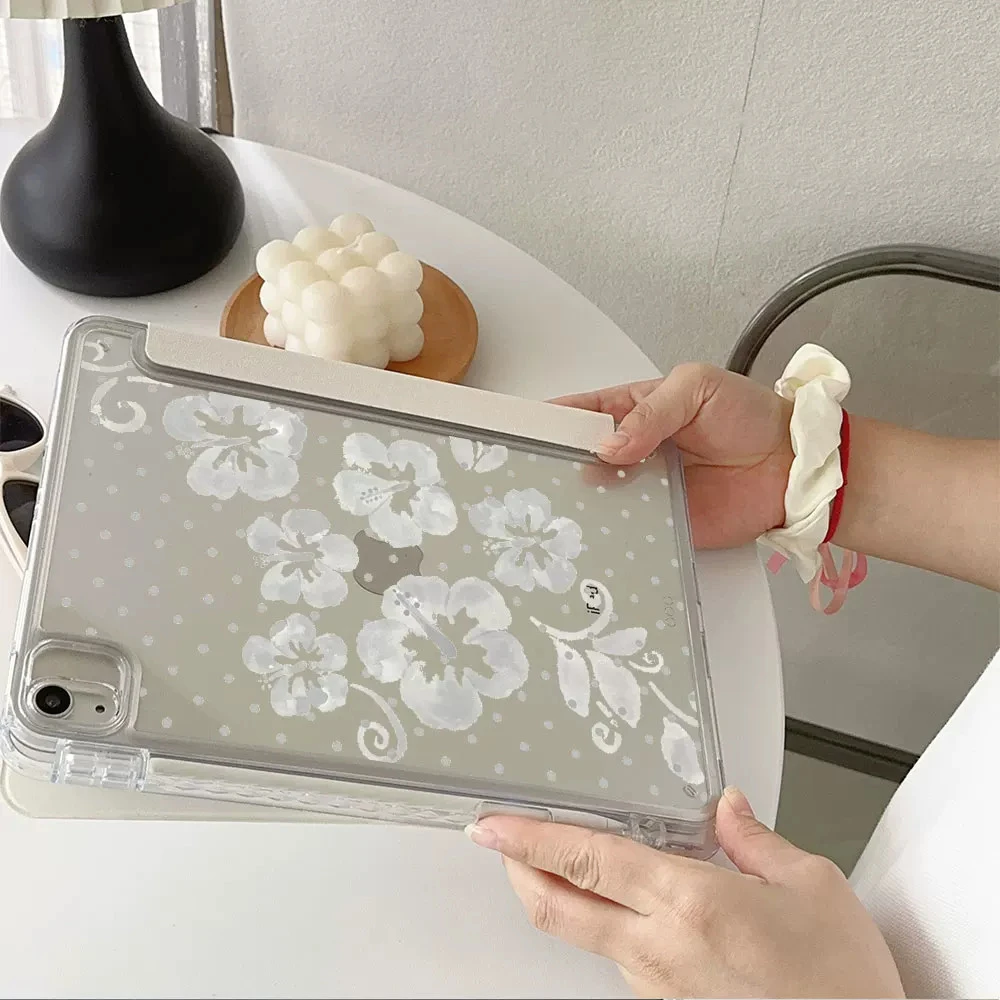 Grey Lily Flower New Tablet Case For iPad Pro 11 12.9in 13 15 M4 9.7 10.2 5/6th 7/8/9 10 11th MINI 6 7 Air 5 6 7 Trifold Case