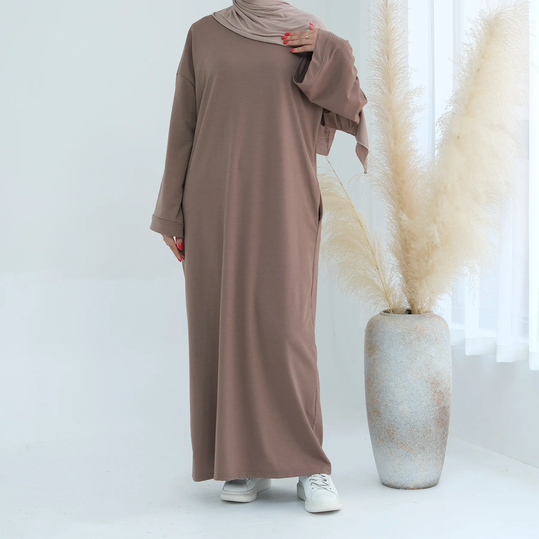 Dubai Middle East Turkey Dubai Solid Color Sweater Dress abaya