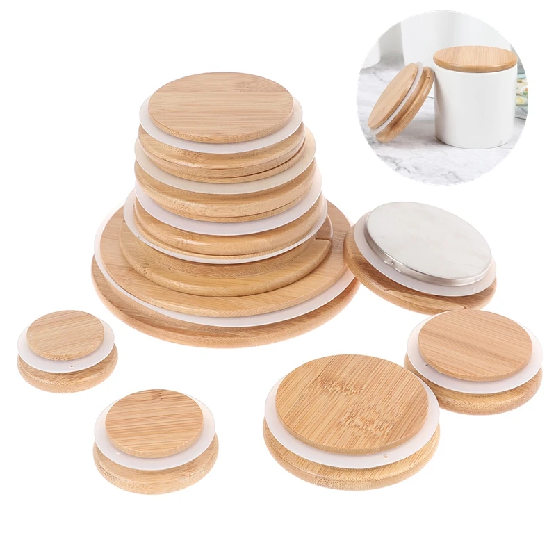 

Wooden Jars Lids Silica Gel Circle Seal Up Lids Flower Wood Cover Canister