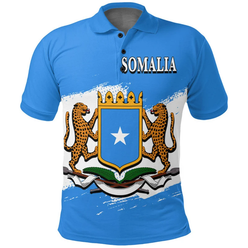 Africa Country Somalia Flag 3D Print Polo Shirts For Men Clothing Casual Male POLO Shirt Sportswear Fitness Jersey Tops Lapel