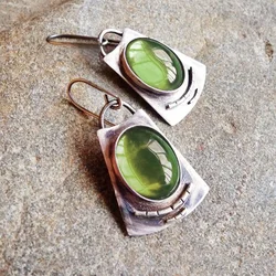 New Chic Jewelry Delicate Green Purple Blue Oval Moonstone Earrings Silver Color Drop Dangle Earrings for Women Birthday Gift