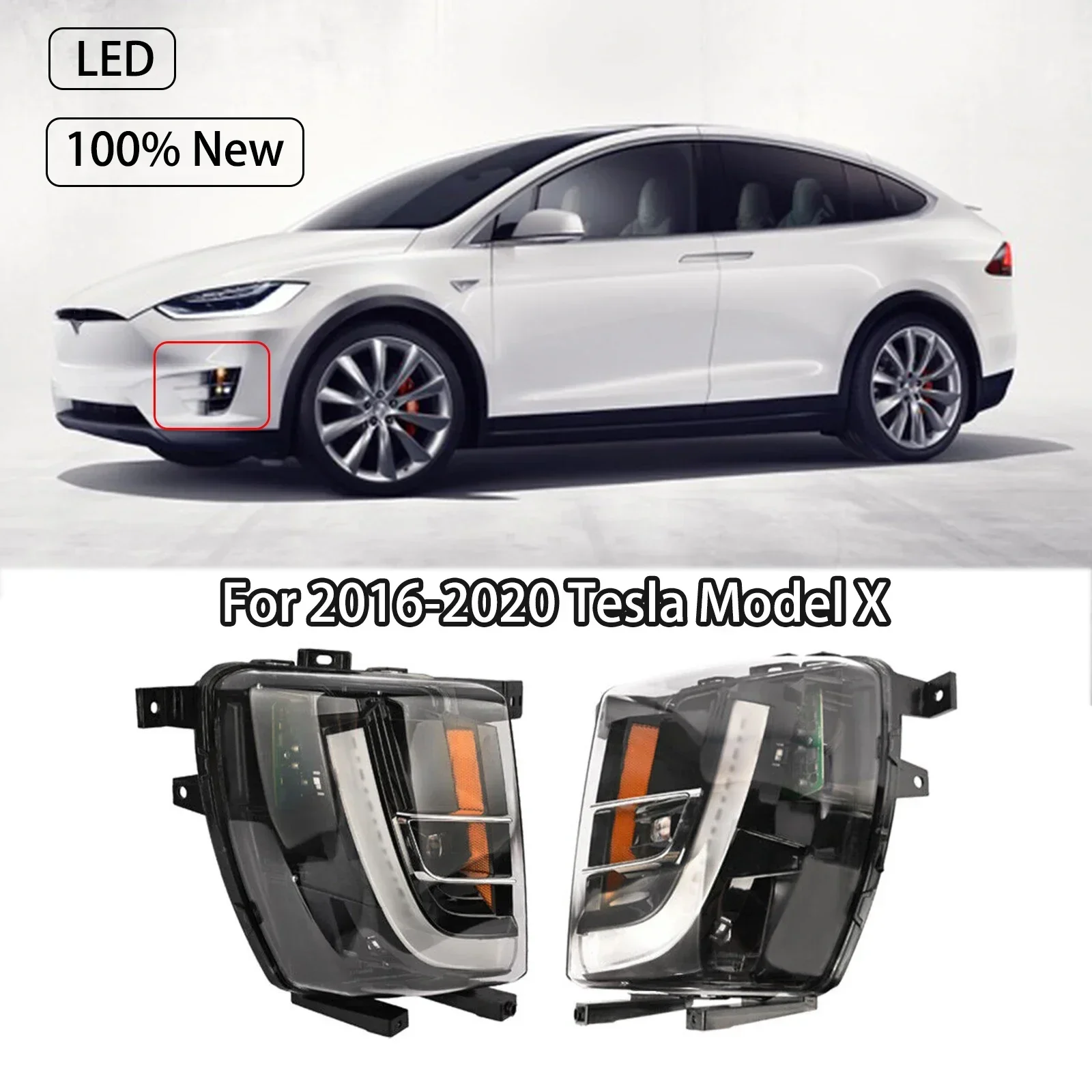 For 2016-2020 Tesla Model X US/EU Version Fog Light Lamp LED Daytime Running 1034326-00-C 1034327-00-C