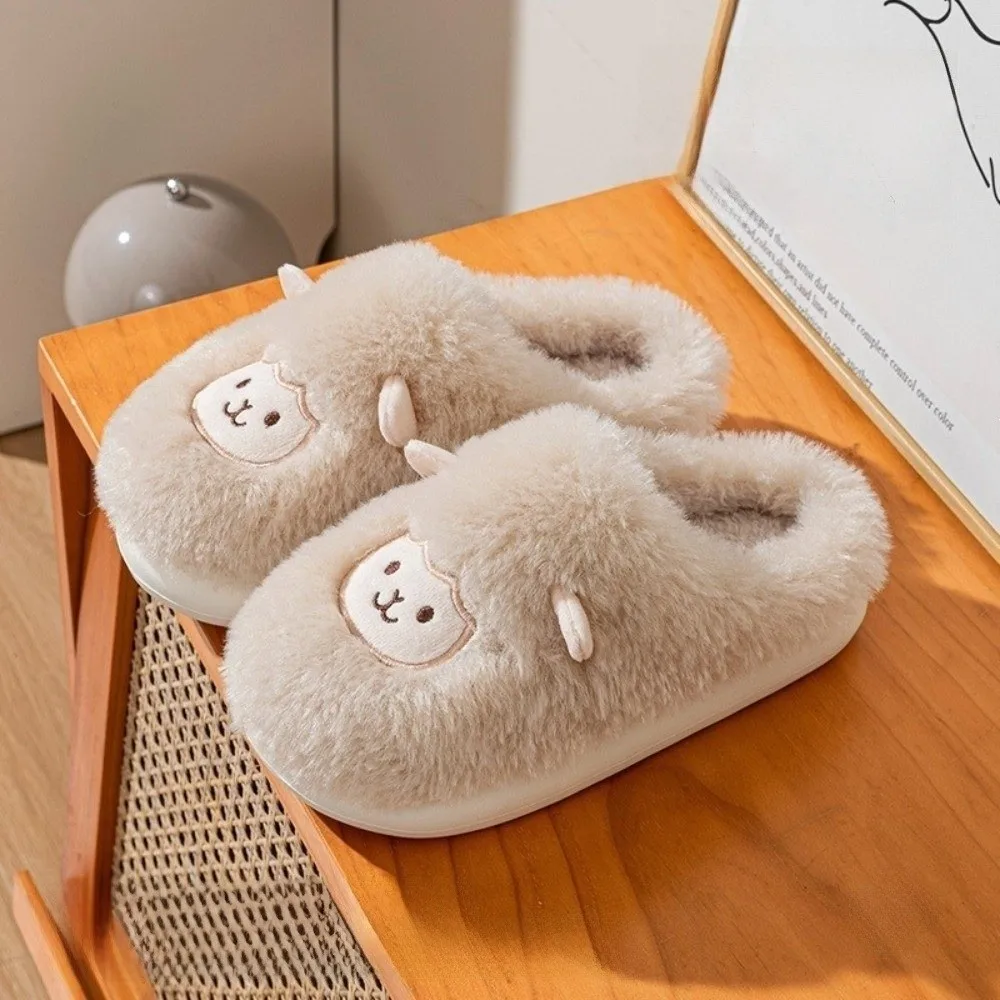 Thicken Warm Sheep Slippers Goat Year Cartoon Autumn Winter Slippers Non-Slip Sole Cotton Sandals Women Men Slipper Bedroom