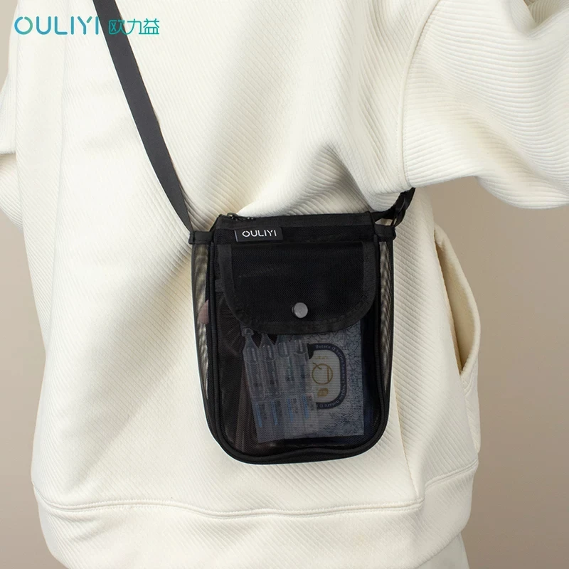 OLIYI Transparent Mesh Mini Crossbody Phone Bag Women Lightweight Portable Outdoor Single Shoulder Pouch