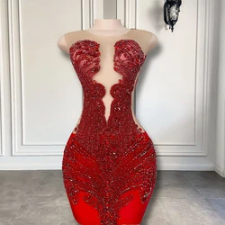 Stunning Real Picture Sheer Mesh Women Birthday Party Gowns Luxury Handmade Red Diamond Black Girl Short Prom Dresses 2026
