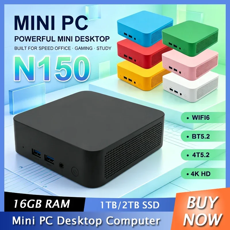 Core N150 Mini PC 32GB DDR4 2TB NVMe SSD Triple 4K Screen Display Desktop Computer WiFi6 Bluetooth 5.2 Small PC Office
