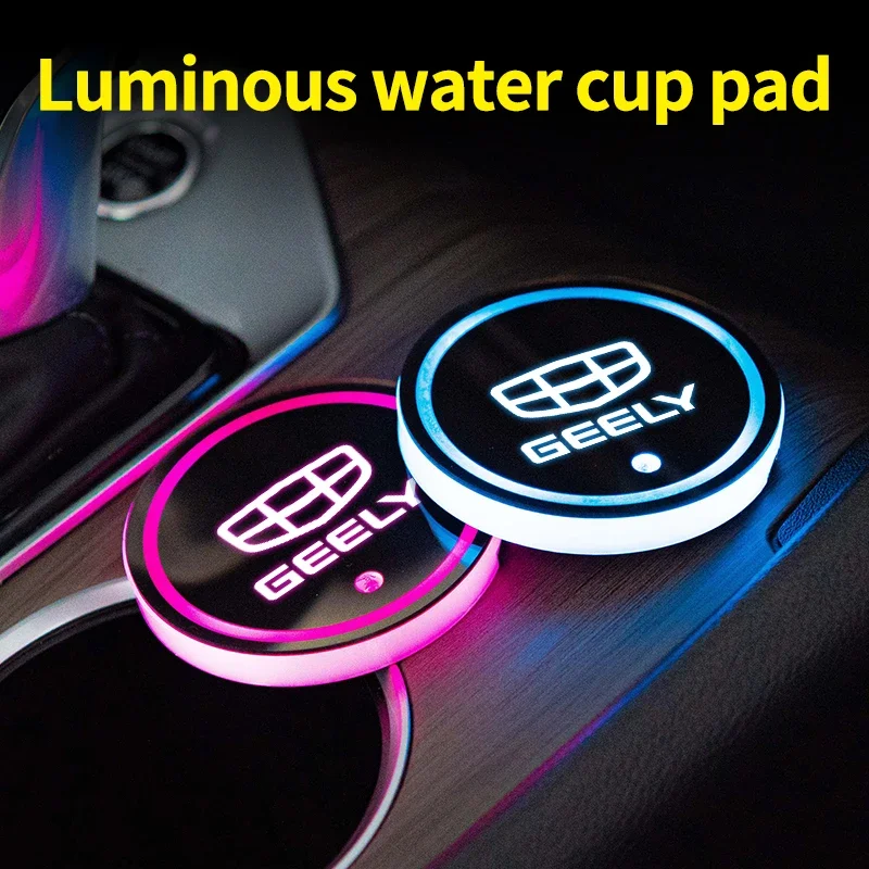 

Led Car Water Cup Mat Drink Holder for Geely Coolray Manjaro Atlas Emgrand Ec7 Geometry C Emblem Auto Interior Decorative Lights